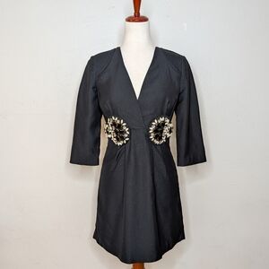 KARTA Rhinestone/Jeweled Waist Little Black Dress Size Small‎